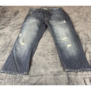 Arizona Jean Co. Mens‎ Slim Straight Jeans 34x34 Distressed Ripped Blue Denim